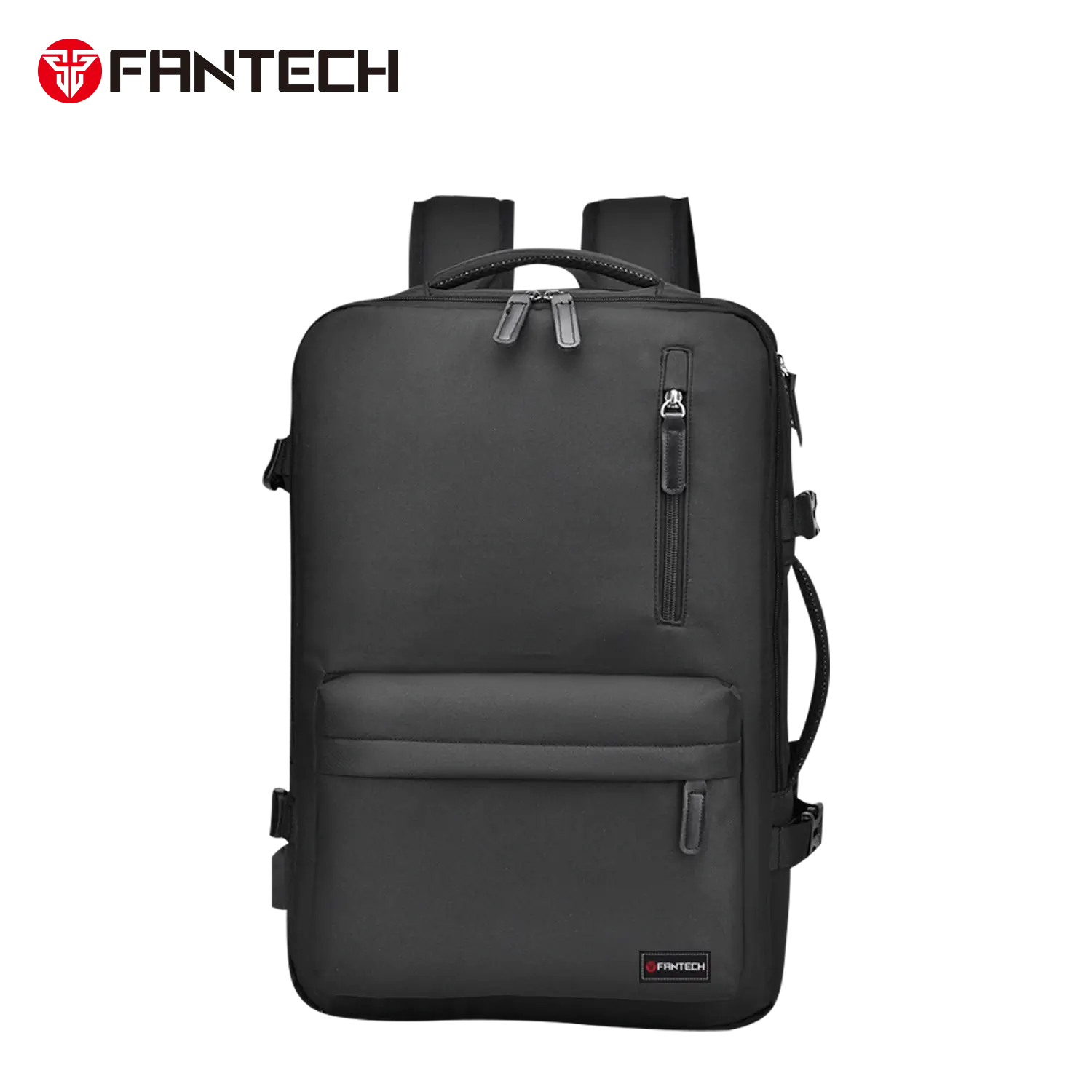 Fantech Oxford BG898 backpack, black, stylish design with multiple pockets, featuring the Fantech logo. Fantech Oxford BG898 backpack, black, stylish design with multiple pockets, featuring the Fantech logo.